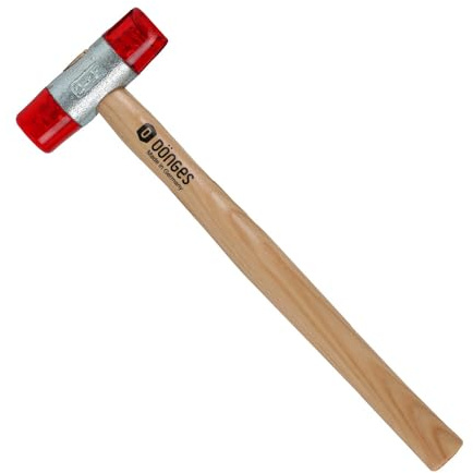 Dönges Rückschlagfreier Schonhammer mit lackiertem Eschenstiel | Ø 27 mm | 233 g leicht | Austauschbare Köpfe in Rot | Made in Germany | Kunststoffhammer, Gummihammer, Multifunktionshammer