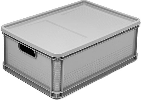 Contenedor 45 litros gris ROBUSTO euros con tapa, carga máxima 60 kg