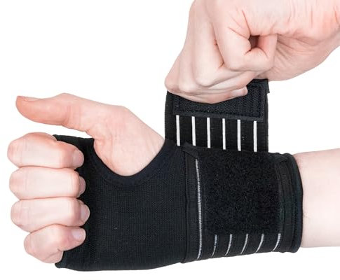 Actesso Attelle Poignet Élastique – Soulagement des Douleurs, Entorses, Tendinites et pour le Sport – Orthèse de Maintien – Prévention des Blessures Sportives et Microtraumatismes – Taille L, Noir