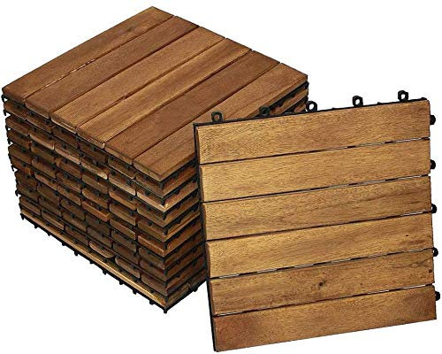 SAM Terrassen- Holzfliese 01, Akazie geölt, 77 Fliesen für 7m², 30x30 cm, Bodenbelag, Drainage, klick-Fliesen