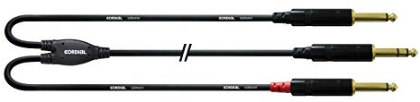 Cordial CFY 6 VPP - Cavo adattatore Y con jack stereo dorato da 6,3 mm e 2 jack mono dorati da 6,3 mm, lunghezza 6 m, nero