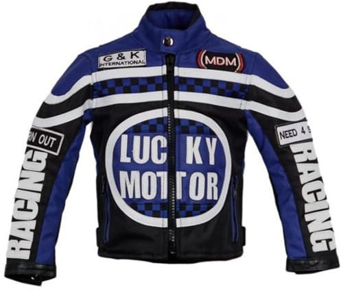 Biker Jacke für Kinder, Motorradjacke in blau, Racing Jacke (XL)