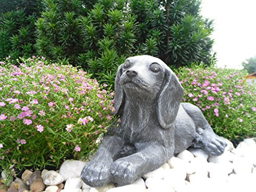 STEINFIGUREN SPICKER Steinfigur Hund Welpe 124/1, Gartenfigur Steinguss Tierfigur Basaltgrau