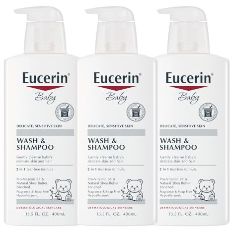 Eucerin Baby Unscented Baby Shampoo and Body Wash, Hypoallergenic, Tear Free Shampoo and Wash with Pro-Vitamin B5 and Shea Butter, 13.5 Fl Oz Bottle 3 pack