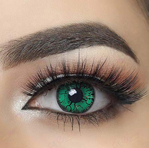 MYSA LENS® Lentilles De Contact De Couleur Fantaisie Crazy Lens Cosplay Yeux Vert Demon Goblin Green Etui Offert 12 Mois sans correction