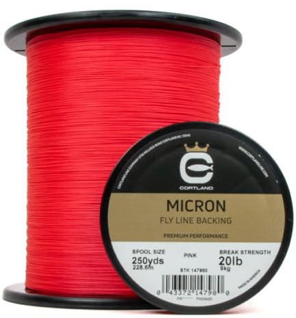 CORTLAND Micron Durable Tight Round Braid Smooth Low-Friction Finish Stretch-Resistant Virtually Tangle-Free Fly Line Backing for Freshwater & Saltwater, Pink, 20 LB / 250 YDS