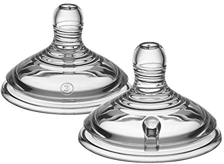 Tommee Tippee-Flaschensauger, Natural Start-Sauger, schneller Durchfluss, 6M+., 2er-Pack, brustähnlich, Anti-Kolikventil, weiches Silikon, Zubehör