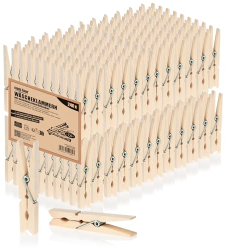 com-four® 240x Wäscheklammern aus Holz - Nachhaltige Holzklammern aus Birkenholz - unbehandelte Holzwäscheklammern zum Wäscheaufhängen und Basteln (240 Stück - Birke)