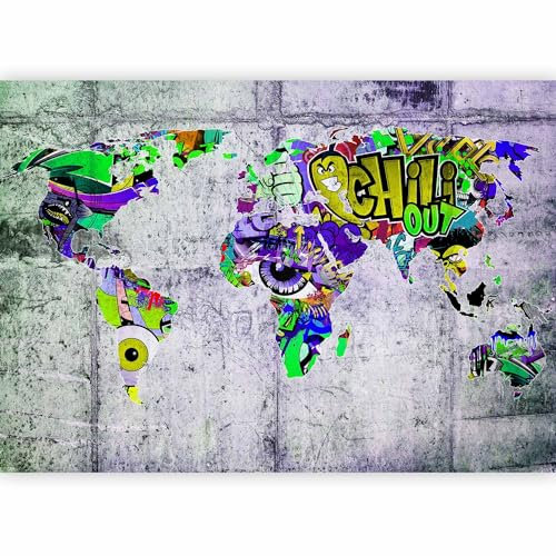 Fotomurale murando Carta da parati 350x256 cm TNT Murale alla moda Decorazione da Muro XXL Poster Gigante Design Carta per pareti Mappa del mondo Graffiti k-A-0030-a-d