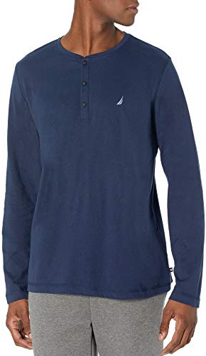 Nautica Långärmad Henley pyjamas topp pyjamasöverdel, indigo, M