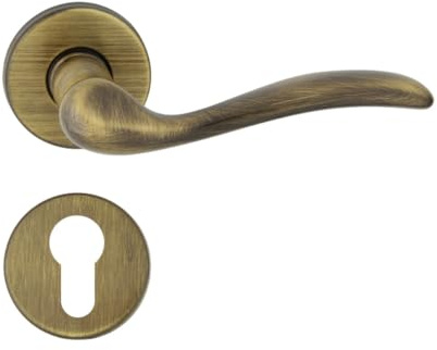 domino Türgriff Drückergarnitur PZ-Profilzylinder Set Rund-Rosette Türklinke für Bürotür, Kellertür & Innentür Türbeschläge aus Messing Bronze Türdrückergarnitur TULUZA-R M3