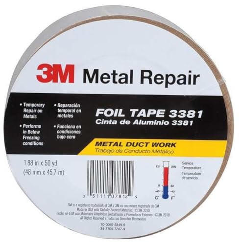 3M 31871 Aluminum Foil Tape 3381, 72 mm x 45 m, 2.7 mil, Silver