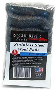 434 Stainless Steel Wool (8 pad Pack) - FINE Grade - by Rogue River Tools. Made in USA, Oil Free, Won’t Rust. Choose from All Grades!