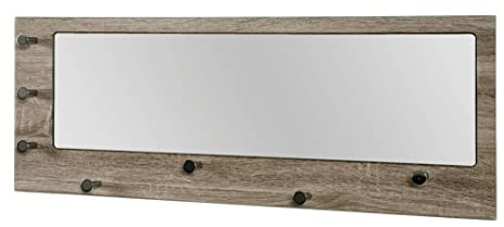 HAKU Wandgarderobe Chrom, Eiche trüffel, MDF, Metall, Spiegel - Maße: B 80 x H 30 x T 6 cm, Style: Modern
