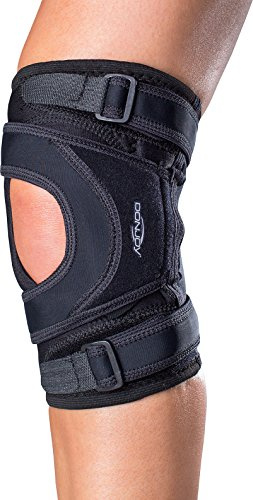 DonJoy Tru-Pull Lite Knee Brace for Patella Instabilities & Dislocations - Bifurcated Strap and Dual-Durometer Buttress, Large, Left