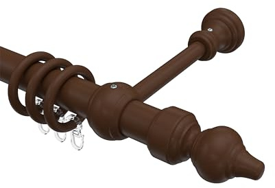 INTERDECO Gardinenstange 28 mm, klassische Vorhangstange aus Holz, Nussbaum, zur Wand- und Deckenmontage, Typ 10280302, 200 cm