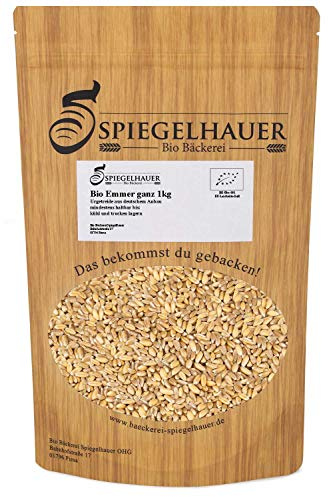Bäckerei Spiegelhauer Bio Emmer 1 kg I Ganze Körner Urgetreide aus Deutschland I Zum Mahlen & Backen I Nussiges Aroma Vegan