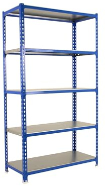 SimonRack Schwerlastregal, Lagerregal, 200x100x50 cm, Metallregal, Kellerregal, Biegestelle 180 kg, 5 Fachböden, Blau/Verzinkt - Simonclick | 5 Höhen, Metallablage, Biegepunkt 180 kg, Korrosionsschutzlackierung, Klicksystem-Montage, Blau/Verzinkt