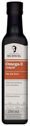 Dr. Budwig Premium Omega 3 Öl Vegan (250ml) - Zellgold für die Frau - hochdosiertes natürliches DHA & EPA - Algenöl, Leinöl Bio & Sanddornöl Bio - hochdosiertes DHA & EPA - laborgeprüft - flüssig