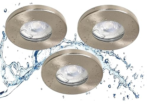 Trango 3er Set IP65 Einbaustrahler 6729IP65-032MCSD-C in Nickel matt inkl. 3x 5W mit je 75cm Kabel 3-Stufen dimmbar LED Modul 3000K warmweiß Dusche, Bad Einbauleuchte, Deckenstrahler, Deckenlampe