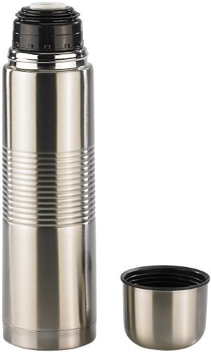 Rosenstein & Söhne Thermokanne statt Thermo-Tasse: Edelstahl-Isolierflasche mit Becher im Deckel, 1,0 l (Thermokanne für Kaffee, Tee, Glühwein)