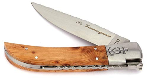 Le Camarguais 12 cm Taschenmesser 20090C - Griffschalen Wacholder-Holz - Klinge 10 cm Stahl 12C27-1 Backe