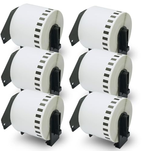 BETCKEY - 6 Rollen DK-22205 Endlosetiketten (Papier) Kompatibel mit Brother, 62mm x 30.48m, 6 Etiketten für Brother QL Etikettendrucker | Kompatibel mit Brother QL-Etikettendruckern, Papieretiketten mit durchgehender Länge