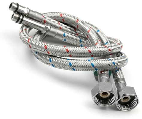Xcel Home 2 x M12 (12mm) x 1/2 BSP (500mm) Flexi Tap Connectors | Braided Stainless Steel | Kitchen Sink/Bathroom Basin Monobloc Mixer Flexible Pipes Tails (Short Male End) | Rust-Free