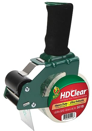Duck HD Clear Packing Tape Dispenser Heavy Duty Packaging Tape Gun for Packing Boxes, Shipping and Moving - Includes 1 Refill Roll of HD Clear 1.88 In. x 50 Yards - Foam Handle (287398)