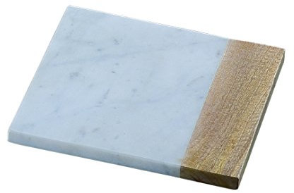 Creative Home 74806 White Marble & Mango Wood 8 Square Cheese Board, Trivet