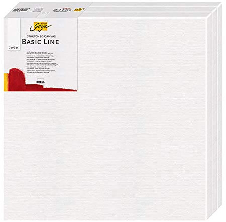 KREUL 632020 - Solo Goya Stretched Canvas Basic Line Keilrahmen 20 x 20 cm, 3er Set, mit Leinwand aus Baumwolle 4 fach grundiert, ideal für Öl, Acryl-und Gouachefarben