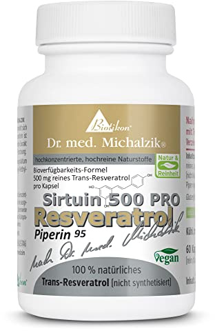 Resveratrol 500 PRO nach Dr. Michalzik, 500 mg Resveratrol, 60 Kapseln | 500 mg Trans-Resveratrol + 5 mg Piper nigrum-Extrakt • vegane Kapseln • eigene deutsche Produktion • ohne Zusätze