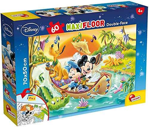 Lisciani - DISNEY Mickey Mouse Geduldsspiel - Puzzle ab 3 Jahren - Double Face 2 in 1: Supermaxi & Ausmalbild - 60 Teile - Riesenformat 70 x 50 cm - Mickey Spielzeug für Jungen und Mädchen Geschenk