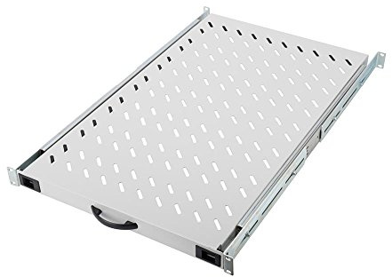 DIGITUS Utdragbar hylla - 19-tum - 1U - Fästning fram & bak - Belastningskapacitet 65 kg - För nätverks- & serverskåp - Från 1000 mm skåpdjup - Grå- | Fäste fram och bak – för nätverksskåp med ett minsta djup på 1 000 mm – lastkapacitet 65 kg