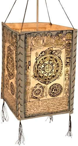 GURU SHOP Lokta Papier Hänge Lampenschirm, Deckenleuchte aus Handgeschöpftem Papier - Mandala Weiß, 28x18x18 cm