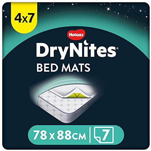 DryNites Bed Mats, Saugfähige Einweg-Betteinlagen (88 x 78 cm), Für Mädchen und Jungen ab 12 Monaten, 28 Unterlagen (4 x 7 Einheiten) | 28 Stück (4er Pack)