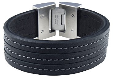 DOOSTI Armband Leder mit Edelstahlschließe Schwarz - mit Gratis Gravur