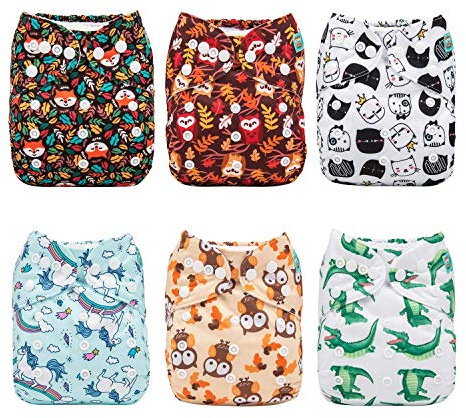 ALVABABY Lot de 6 Couches réutilisables lavables en tissu + 12 inserts