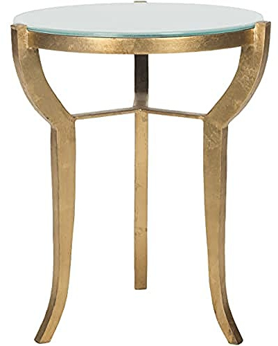 Safavieh Glam Accent Table with Iron Legs, in Gold and White, 42 X 42 X 52.07