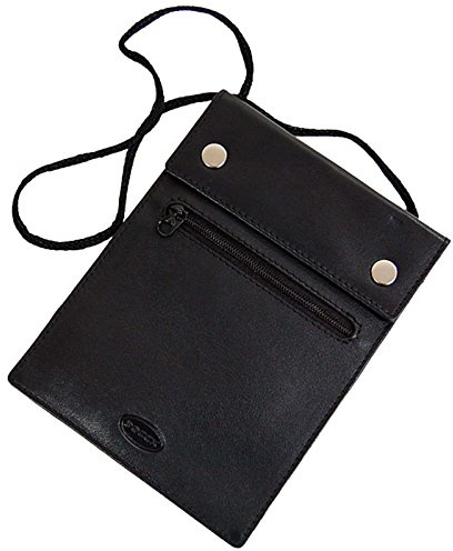 BOCCX großer Brustbeutel aus weichem Leder mit Klarsichtfach Brusttasche Security Wallet für Reisepass 10019 GoBago schwarz