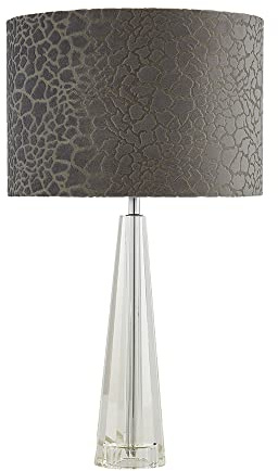 LITECRAFT Rafael Table Lamp Crystal Effect Base with Grey Drum Shade - Clear