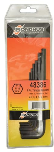 Bondhus 48386 Tamper Resistant Hex L-Wrenches, Set of 6, Multicolor, One Size
