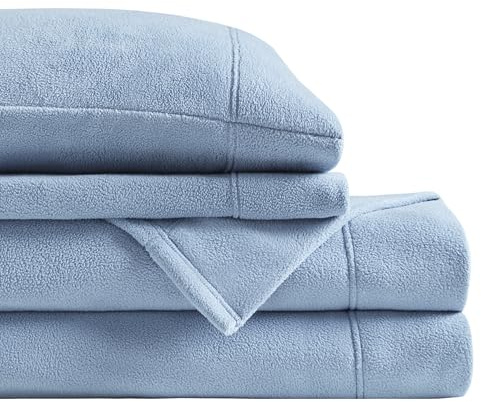 Sleep Philosophy Micro Fleece Sheets Queen Size Bed Set 4 Piece, Blue