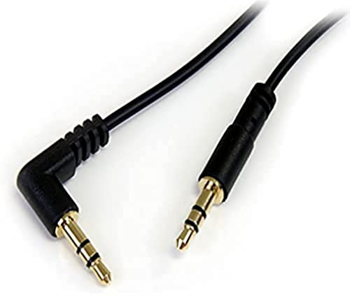 StarTech.com Cavo audio da 3,5 mm, cavo audio sottile da 3,5 mm, ad angolo retto maschio/maschio, cavo AUX (MU3MMSRA), nero