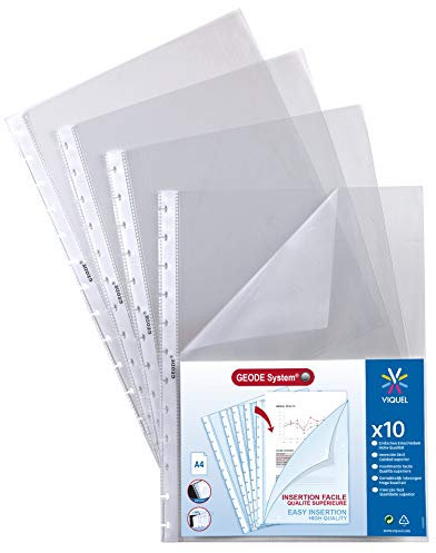 Viquel - Pochettes plastiques A4 amovibles perforation GEODE - Pochettes perforées spéciales pour porte vues GEODE en qualité supérieure et lisse - Bord renforcé - Transparente