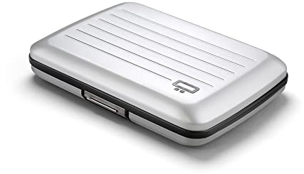 ÖGON -DESIGNS- Aluminium kartenetui mit metallverschluss, RFID Schutz vor betrug und entmagnetisierung, kompakte geldbörse, Modell Smart Case Oslo (Aluminium Silver)