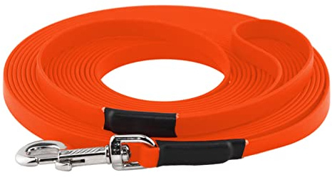 LENNIE BioThane Schleppleine, 5m mit Handschlaufe, Neon-Orange, 16mm für große Hunde, genäht