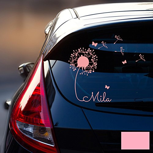 ilka parey wandtattoo-welt® Autotattoo Heckscheibenaufkleber Fahrzeug Aufkleber Sticker Baby Name Pusteblume M1864 - ausgewählte Farbe: *rosa* ausgewählte Größe: *L - 32cm breit x 30cm hoch*