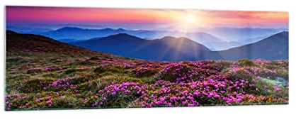 Bilder auf Glas 160x50cm Wandbild Glasdruck Landschaften Natur - 2719 | Wiese Berg Himmel Panorama Groß XXL Modern Dekoration Wohnzimmer Schlafzimmer Küche Wanddeko Kunstdruck Art Wall Decor ARTTOR