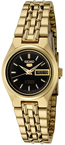 Seiko Women's SYMA06K Seiko 5 Automatic Black Dial Gold-Tone Stainless Steel Watch